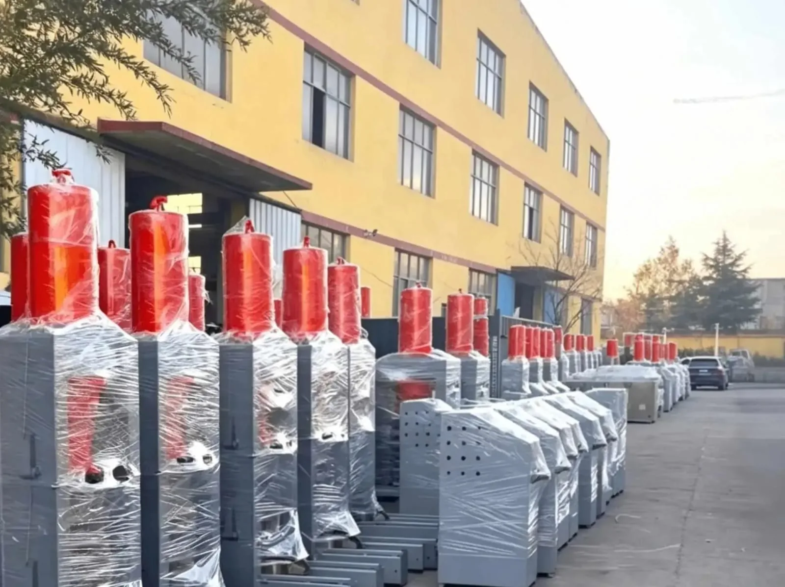 Machines wrapped and secured for export container loading