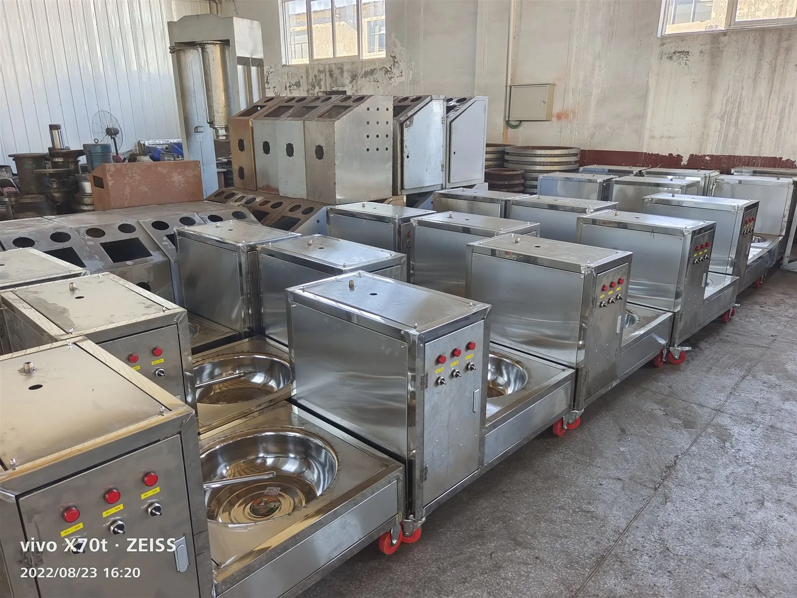 Stainless steel filtration units in assembly